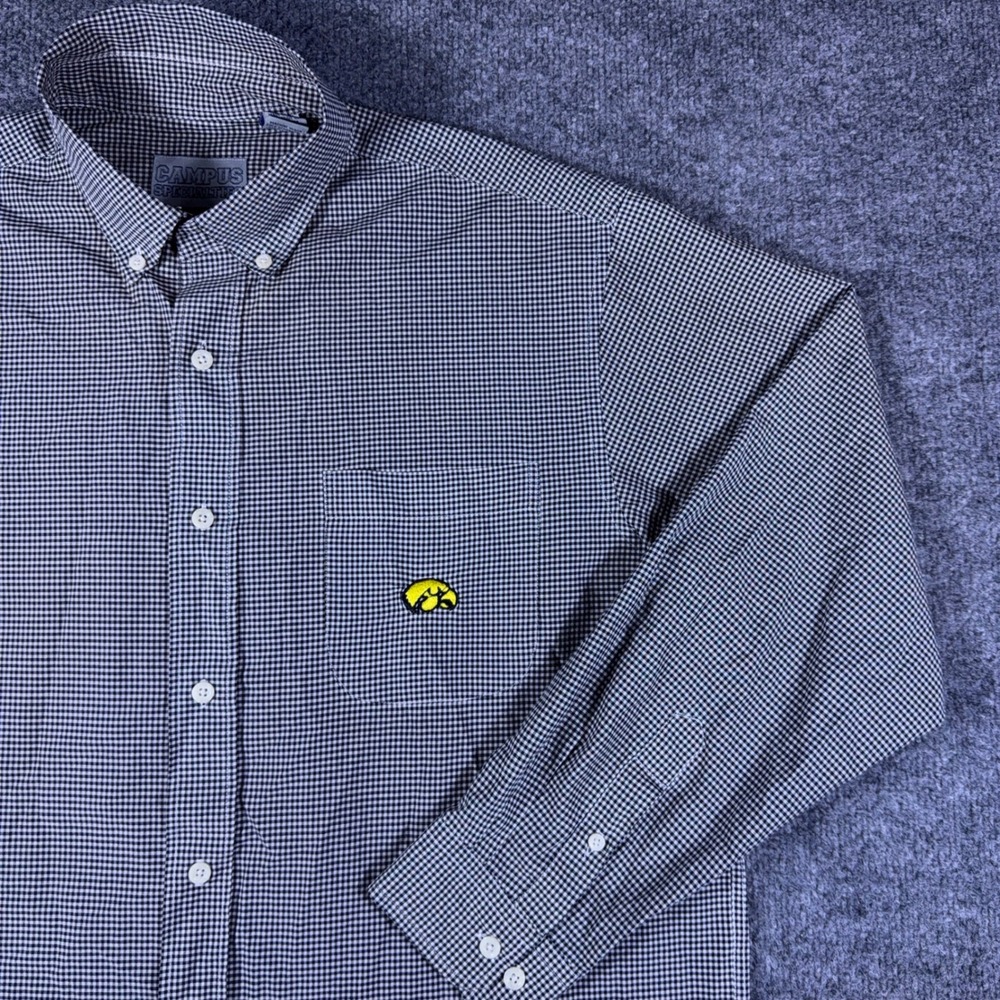 Campus Specialties Iowa Hawkeyes Gingham Button Down Shirt Mens Large Black